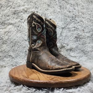 Cowgirl Legend Girls Youth Size 5 Brown Synthetic Western Floral Pull On Boots